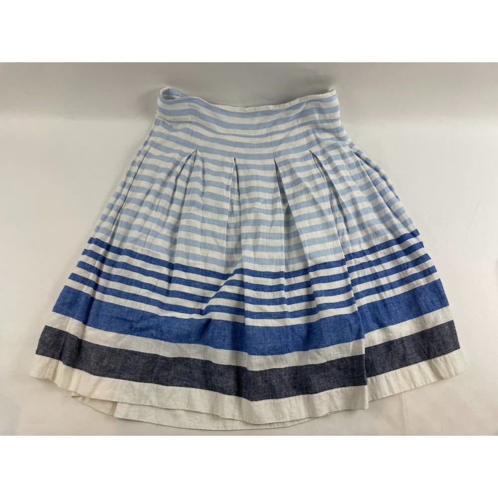 Christopher&Banks Skirt Women's 12 Blue Striped Below Knee Linen Blend Side Zip